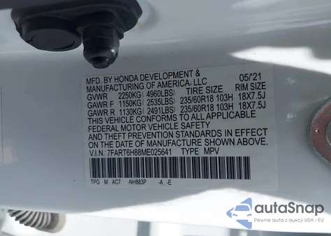 2021 Honda Cr-V Hybrid Ex-L from USA, damaged, VIN 7FART6H88ME025641